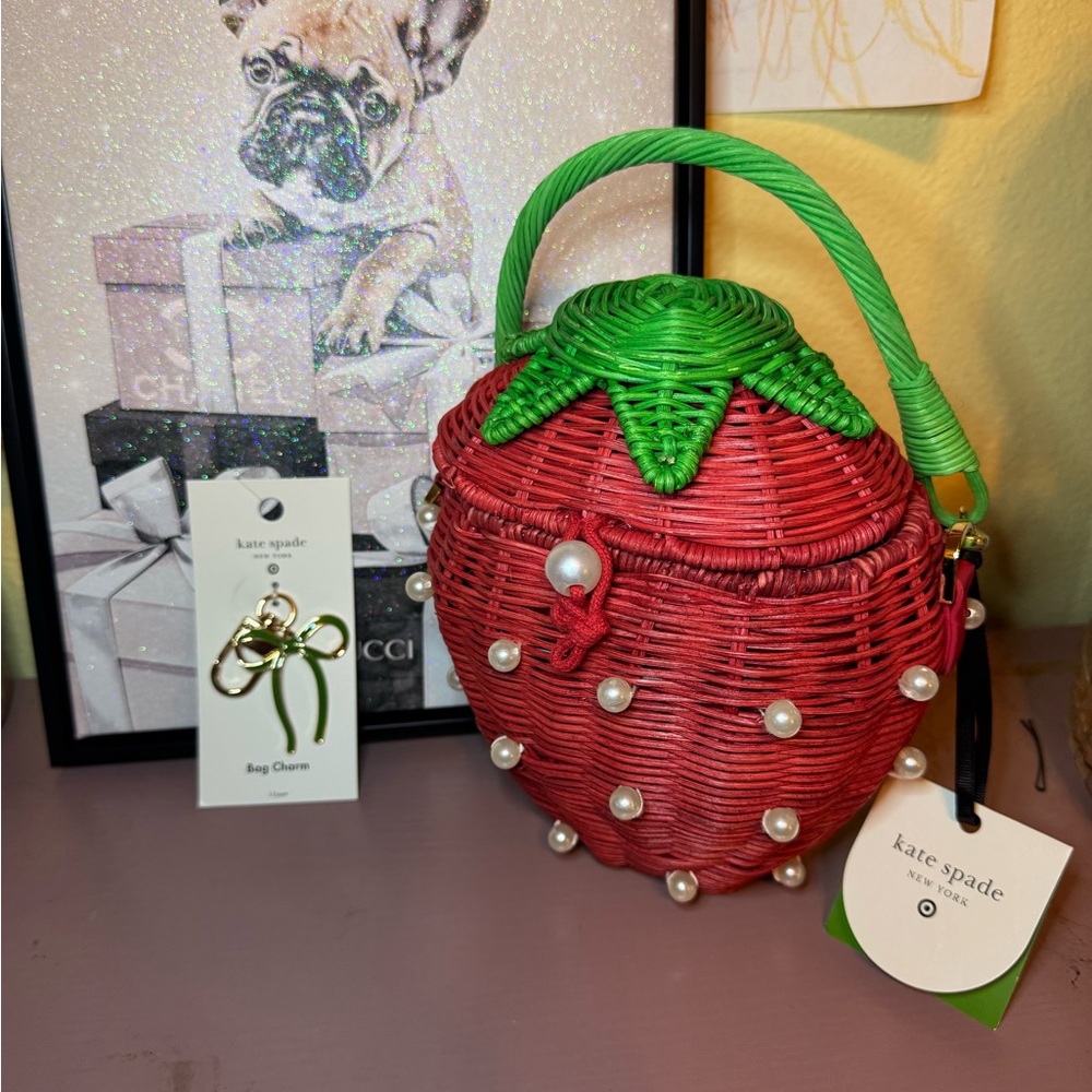 Kate Spade Mini Strawberry Bag in Red & Green w/ Purse Charm NWT